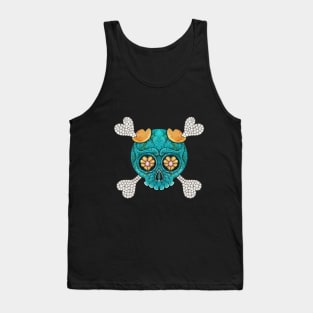 Cute skull and crossbones set with diamond pink sapphire rose gold and turquoise. Tank Top